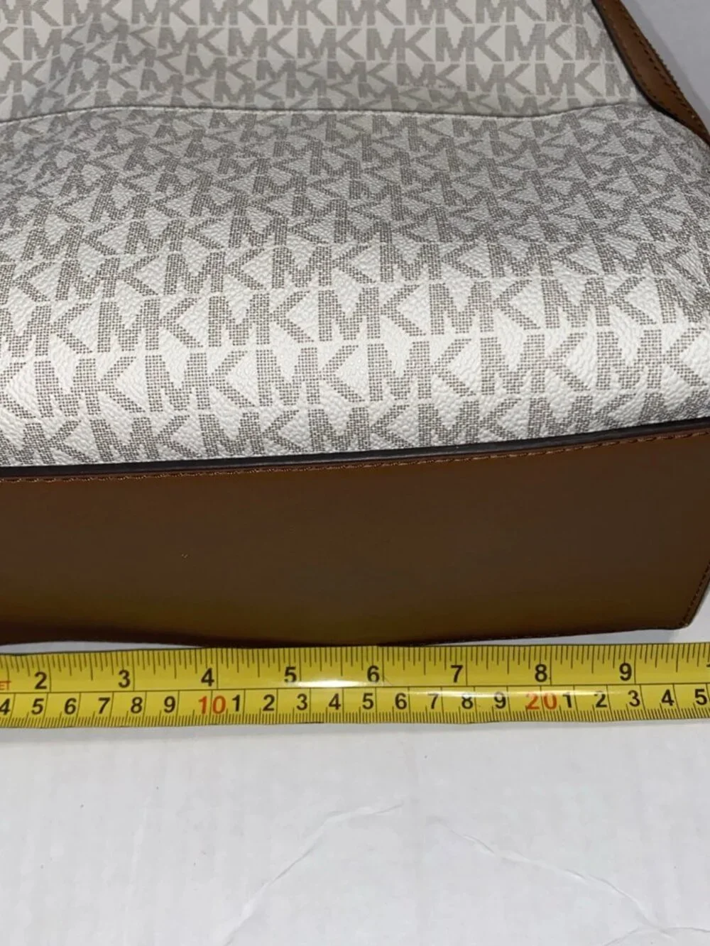 Michael Kors Beige/Brown MK Monogram Logo Backpack Zip Gold Hardware NWT